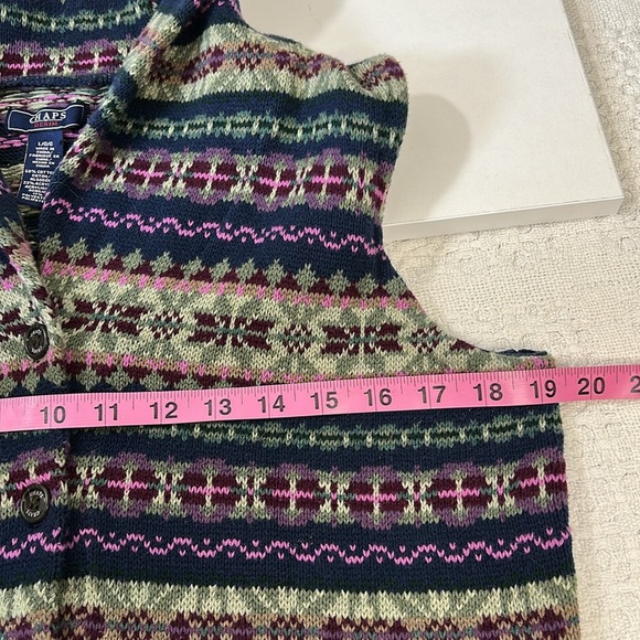 Vintage Chaps Sweater Vest Womens L Southwestern Jacquard Shawl Collar Button - Picture 6 of 8